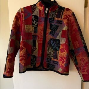 Coldwater Creek Multicolor Woven Cardigan with Black Trim